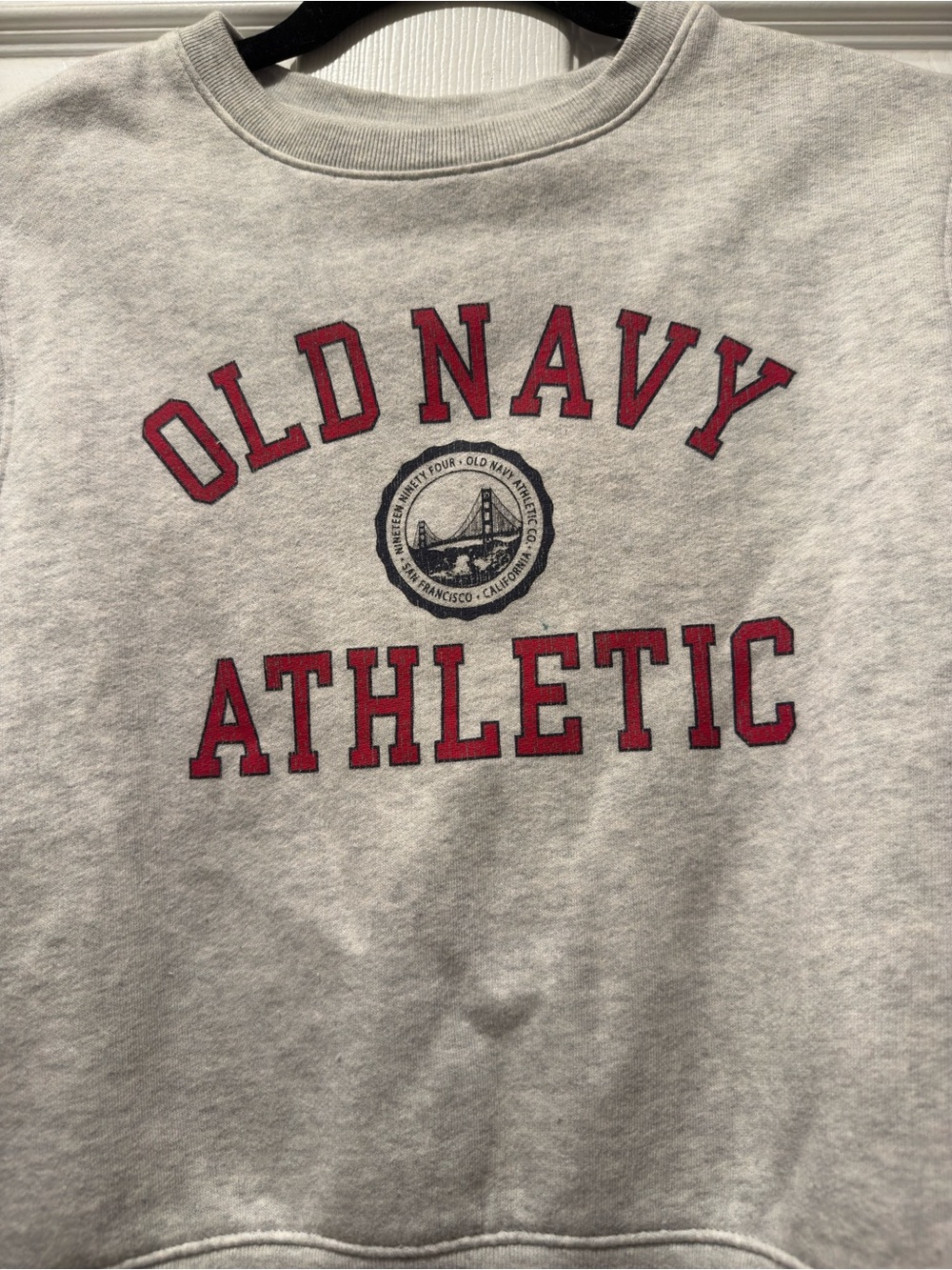 Old Navy Grey Crewneck Sweatshirt with Red Athletic Lettering